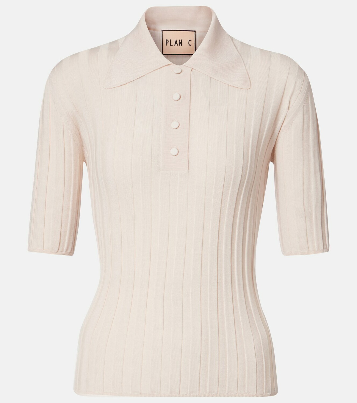 Plan C Ribbed-knit wool polo shirt