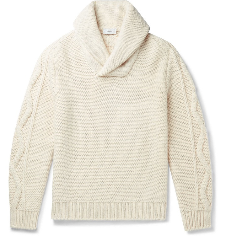 Photo: Brioni - Slim-Fit Shawl-Collar Cable-Knit Wool and Cashmere-Blend Sweater - Neutrals
