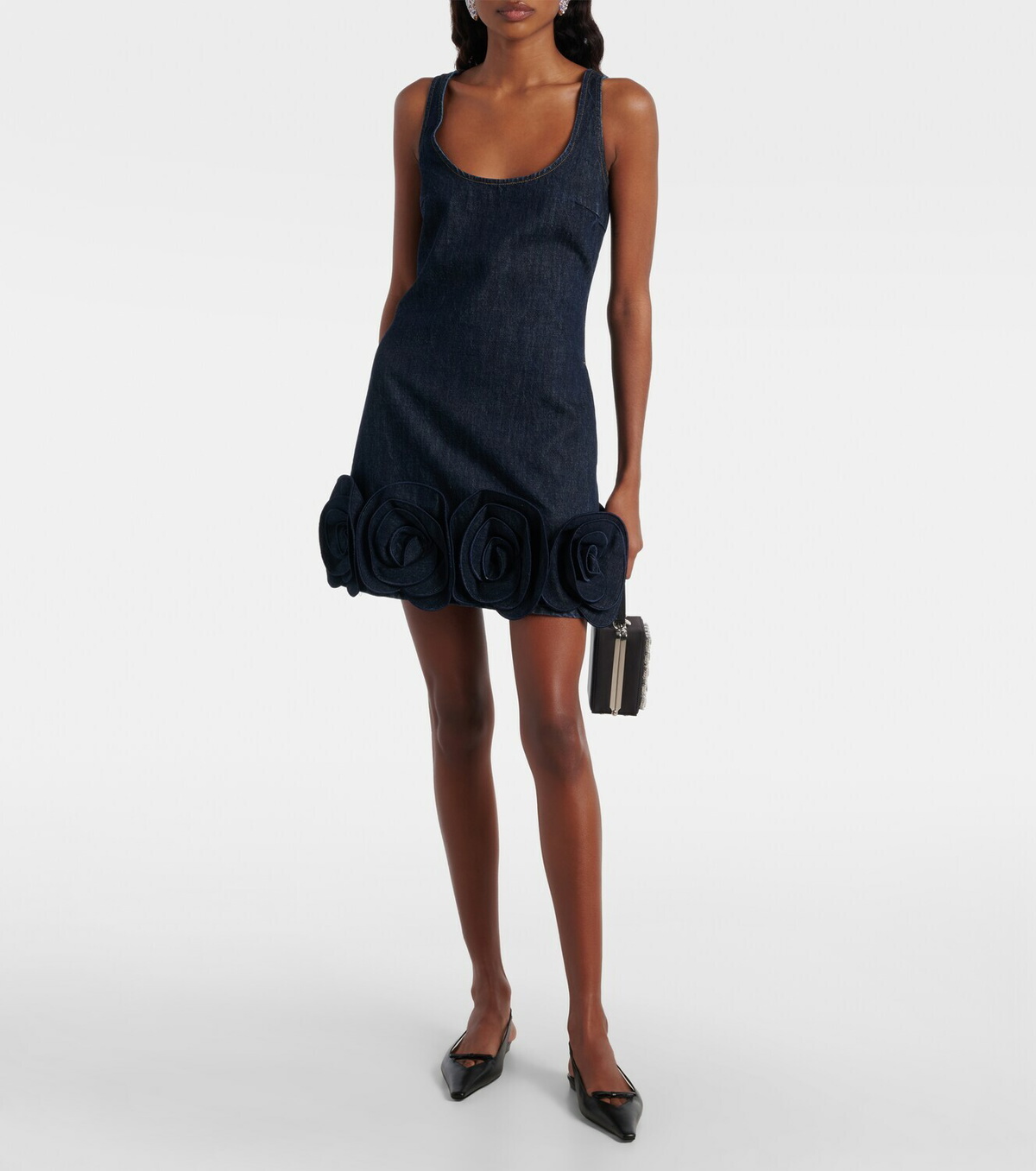 Self-Portrait Floral-appliqué denim minidress