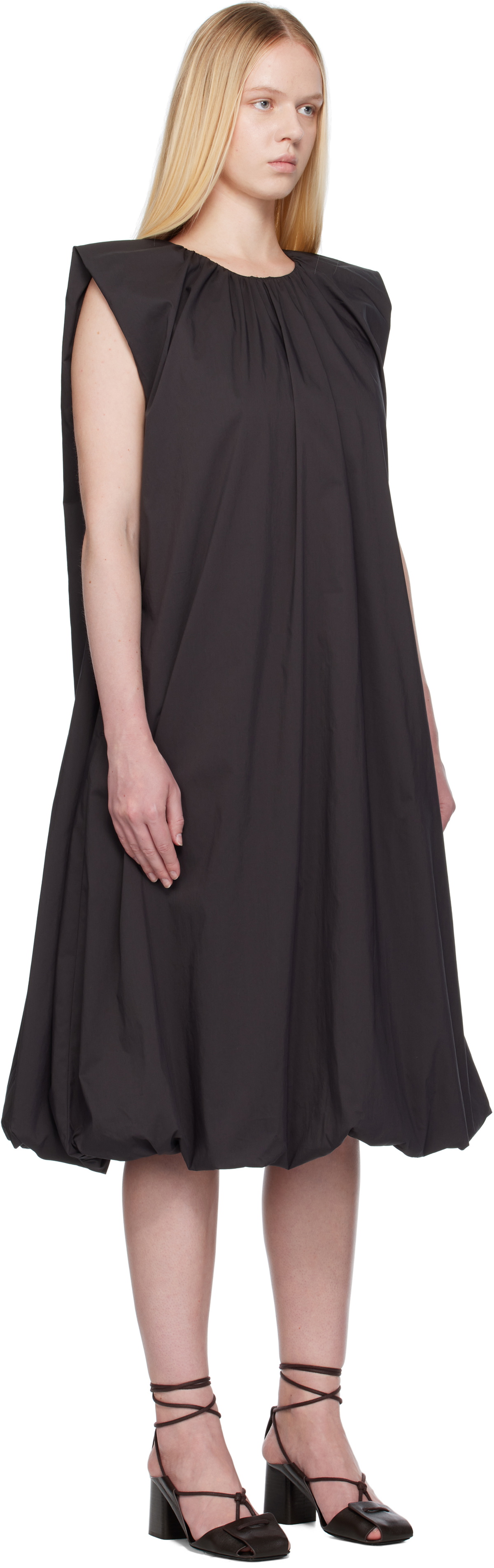 AMOMENTO Gray Cotton Volume Shirring Minidress