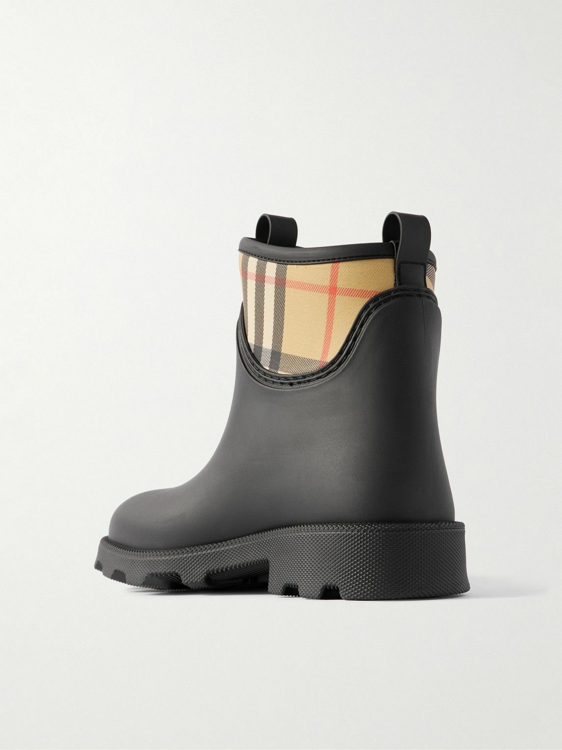 Burberry - Checked Twill-Trimmed Rubber Rain Boots - Black