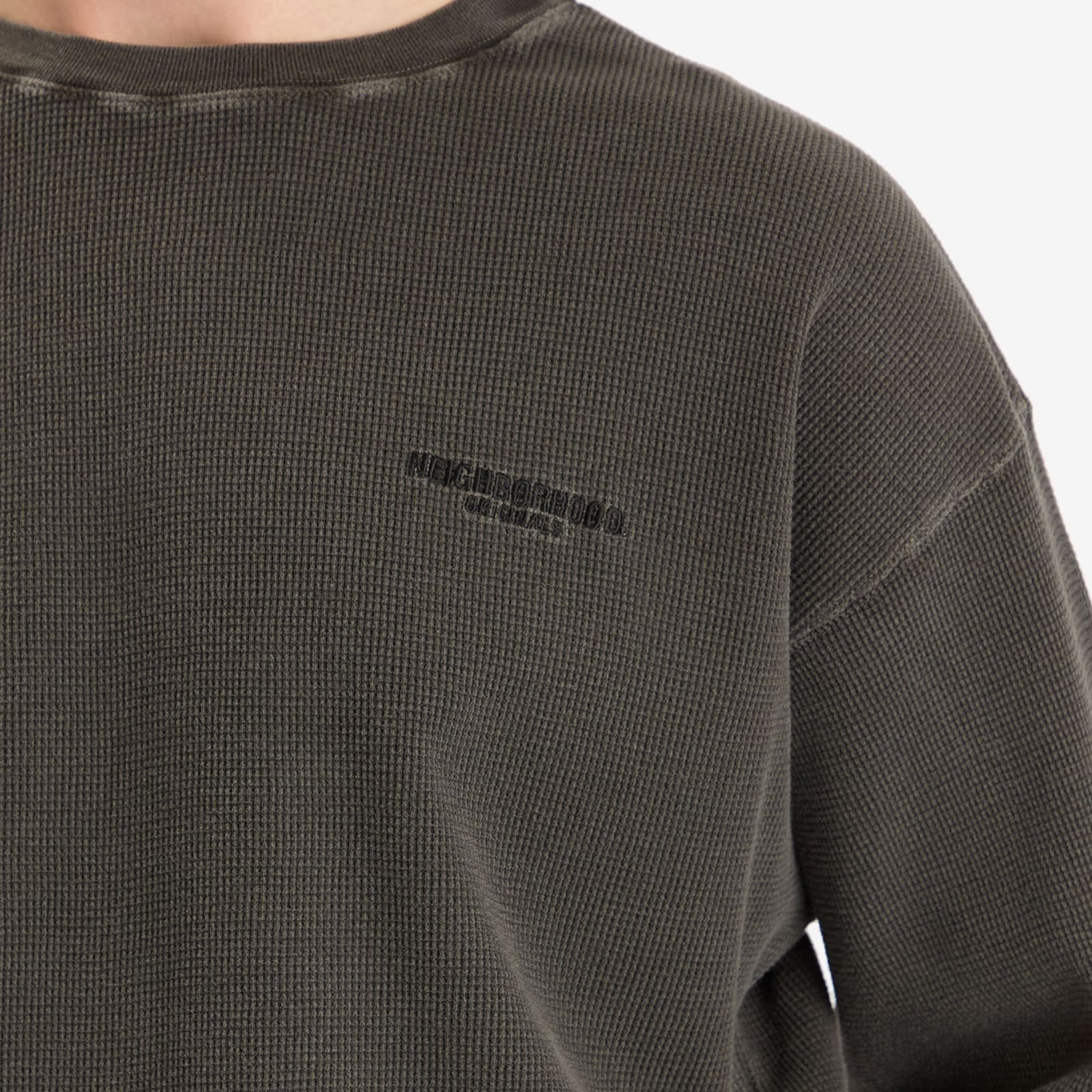 Neighborhood Men's Pigment Dyed Waffle Sweatshirt in Black