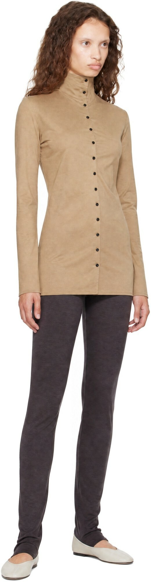 BAMBOU ROGER KWONG Beige High Collar Fitted Shirt