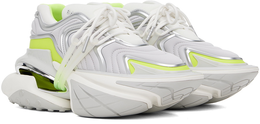 Balmain Gray & Yellow Unicorn Wave Sneakers Balmain