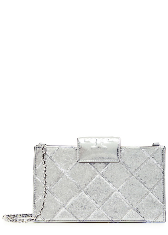 Photo: Tory Burch Fleming Mini Metallic Leather Wallet-on-chain - Silver - One Size