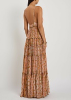 LA Double J Nymph Printed Tiered Stretch-tulle Maxi Dress Pink