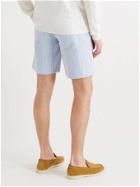 ANDERSON & SHEPPARD - Wide-Leg Striped Cotton-Seersucker Shorts - Blue