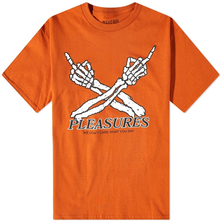 Photo: Pleasures Men's Don't Care T-Shirt in Texas Orange