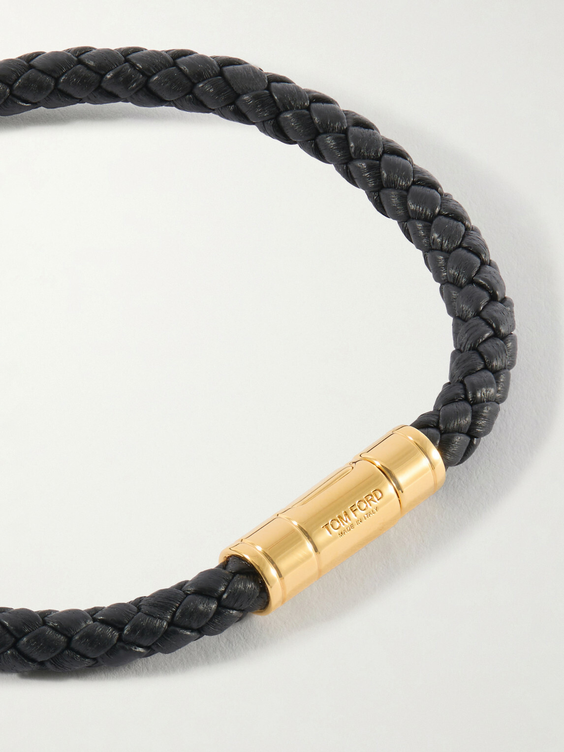 TOM FORD - Gold-Tone and Woven Leather Bracelet - Black