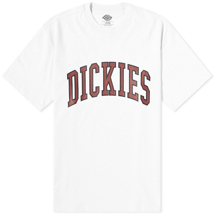 Photo: Dickies Men's Aitkin College Logo T-Shirt in White/Fired Brick