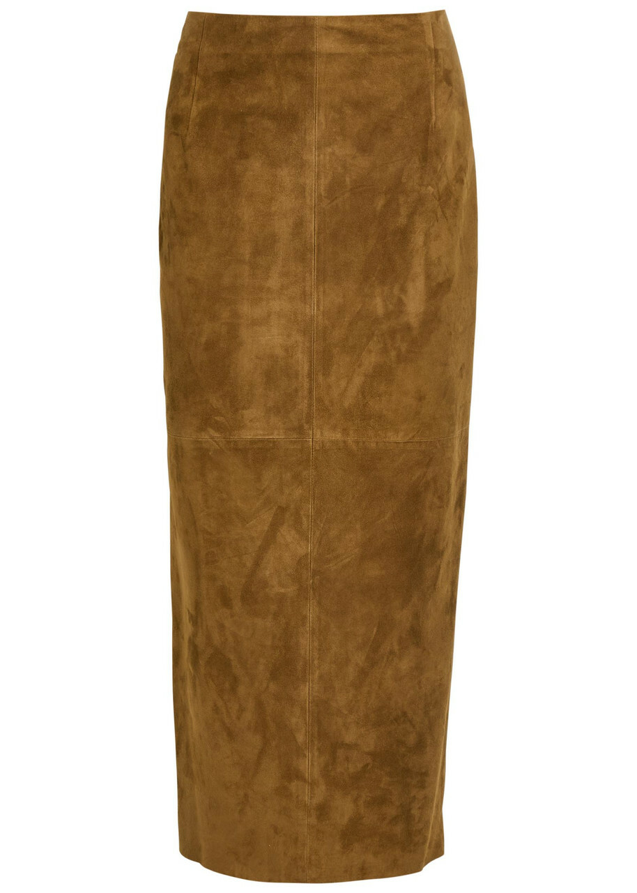 Nour Hammour Selly Suede Midi Skirt Dark Brown
