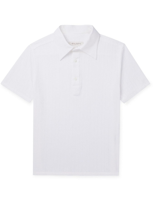 Photo: Giuliva Heritage - Enzo Perforated Textured Cotton-Jersey Polo Shirt - White