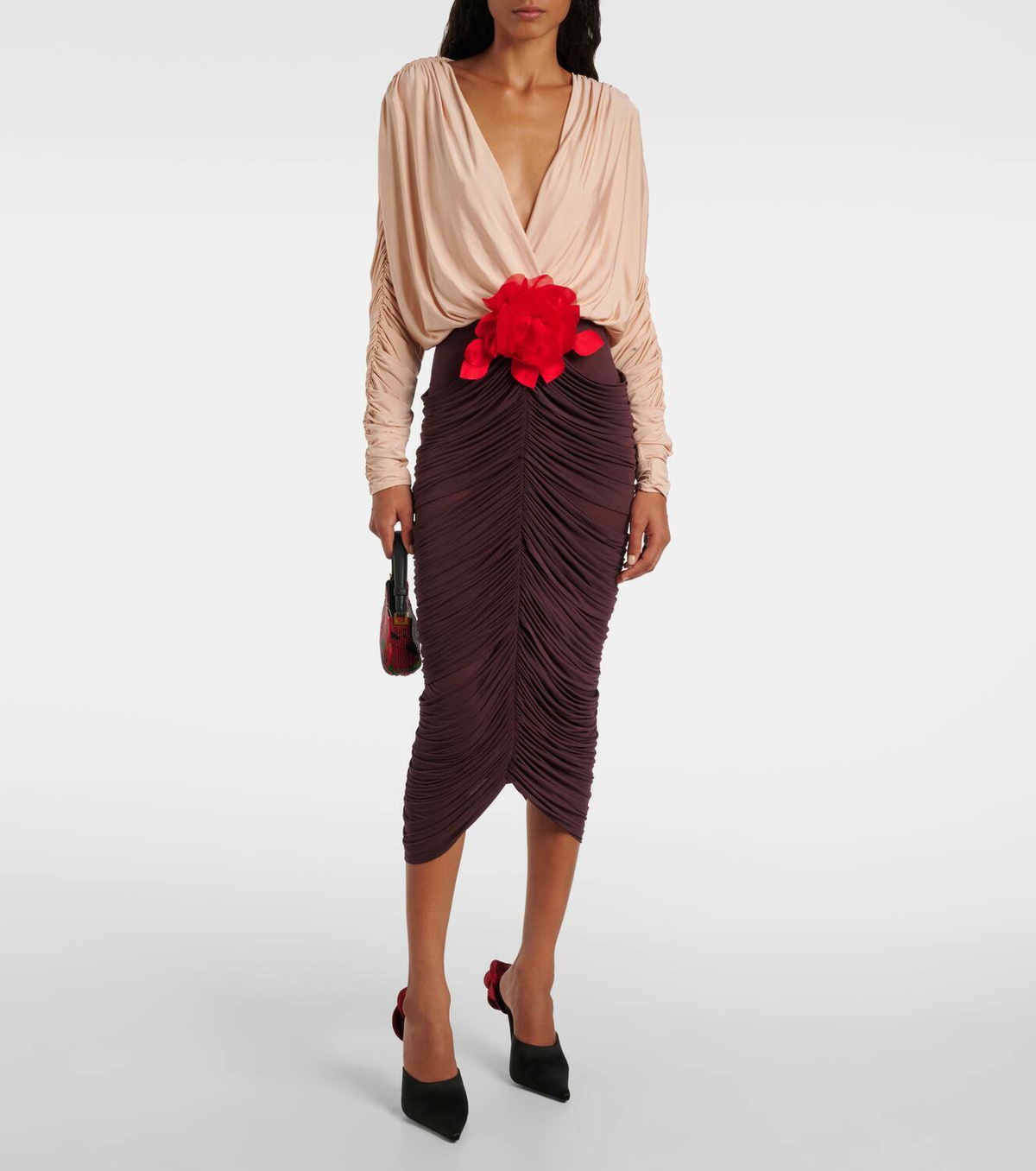 Magda Butrym Floral-appliqu draped ruched midi dress Magda Butrym