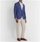 Isaia - Slim-Fit Cutaway-Collar Striped Cotton-Seersucker Shirt - Blue