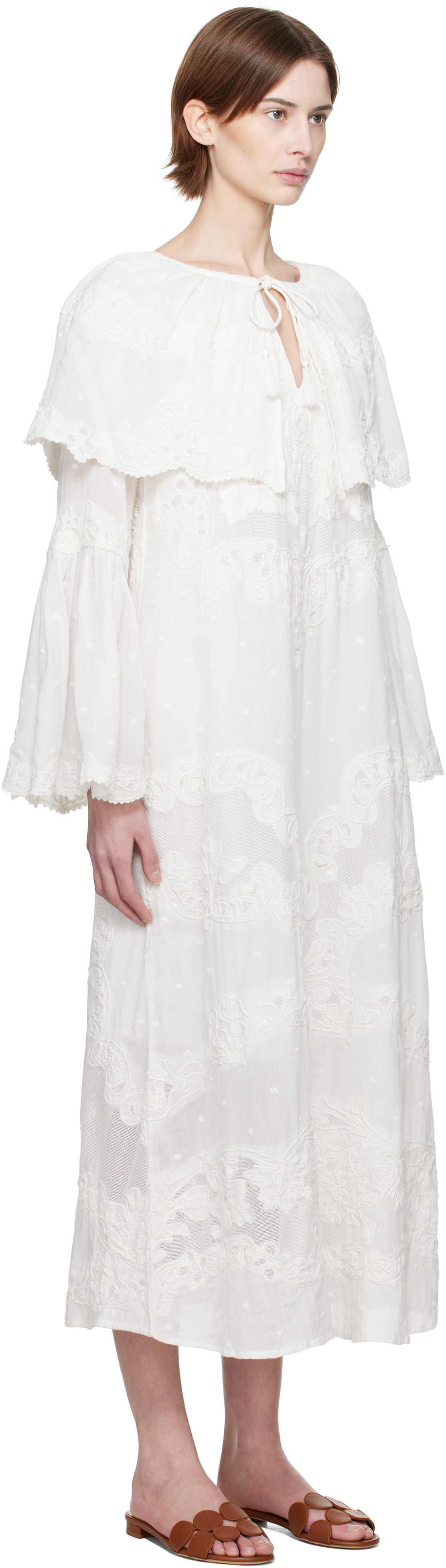 SEA NY White Vale Capelet Maxi Dress