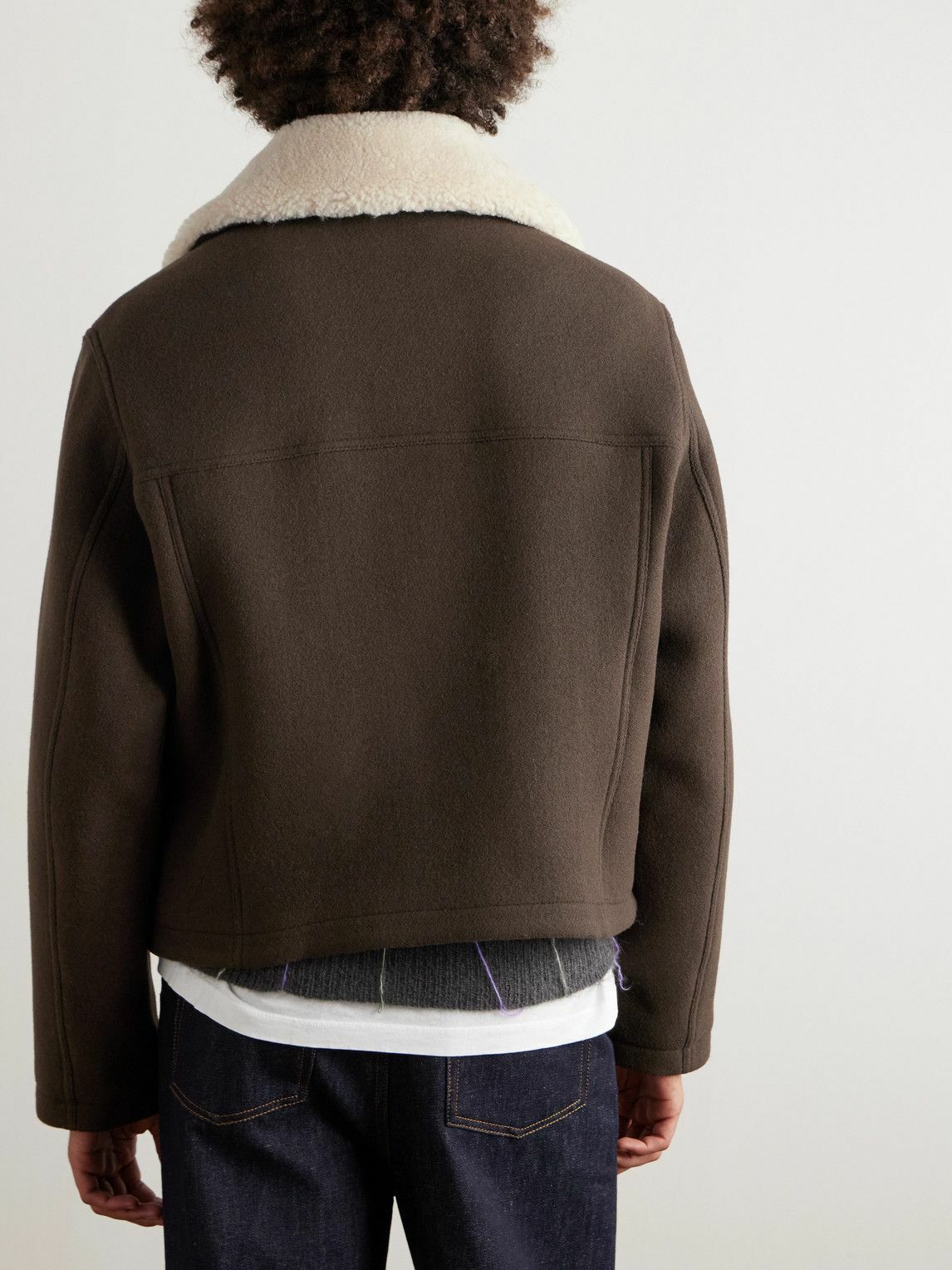 ジャケット AMI PARIS BROWN WOOL JACKET AMI PARIS - Shearling-Trimmed Wool Jacket - Brown AMI