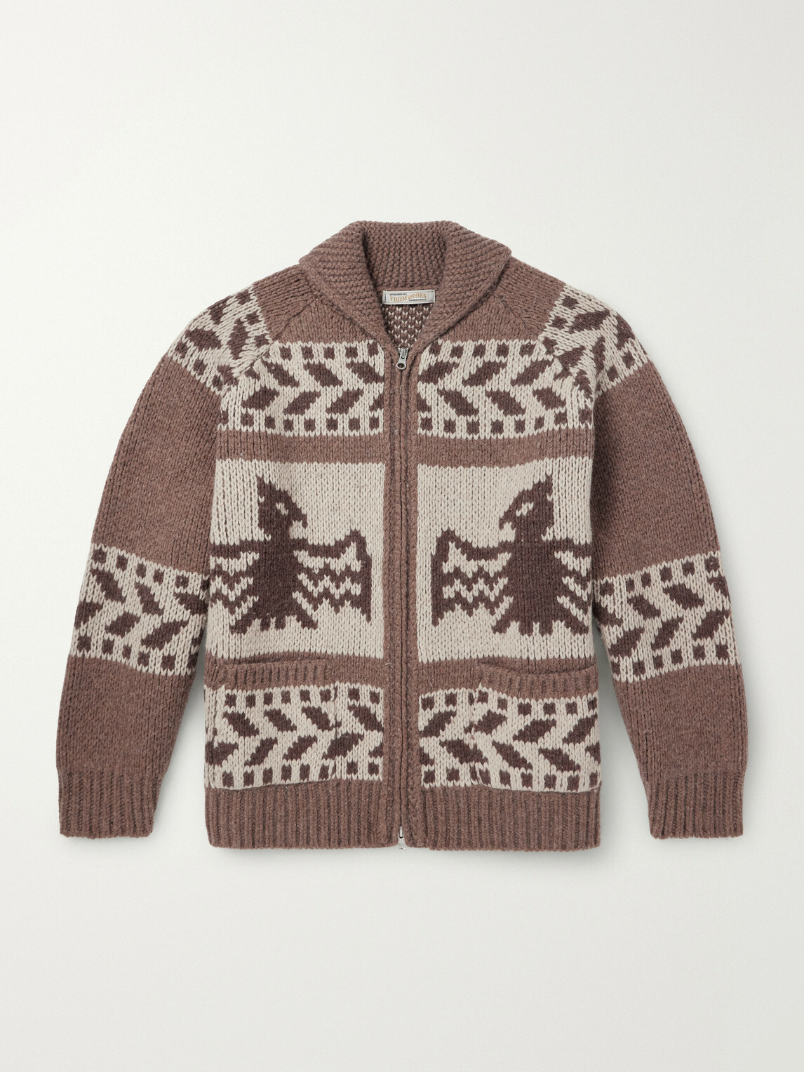 FrizmWORKS - Thunderbird Wool-Blend Jacquard Zip-Up Sweater - Brown