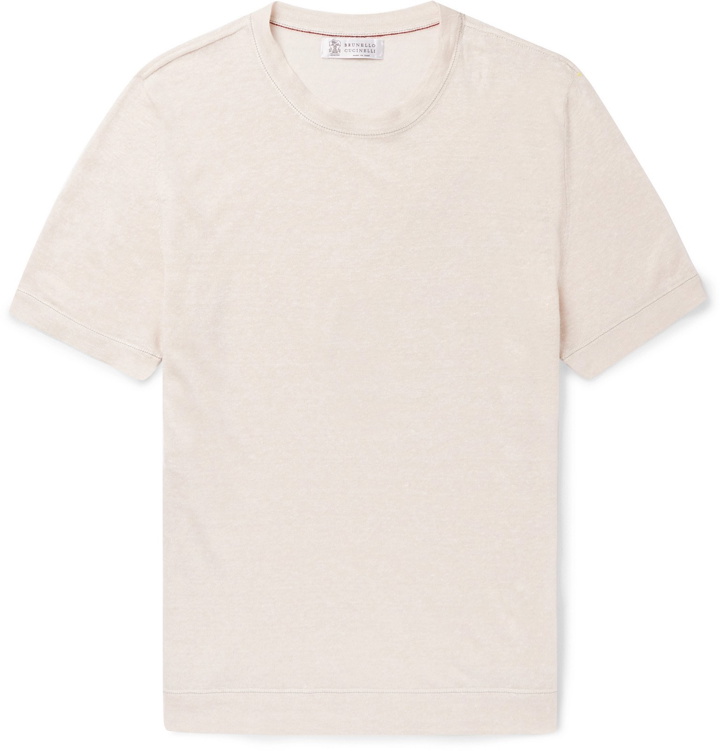 Photo: Brunello Cucinelli - Linen and Cotton-Blend T-Shirt - Neutrals