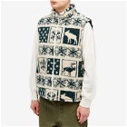 Beams Plus Men's Stand Collar Jacquard Boa Fleece Vest in Snow/Olive