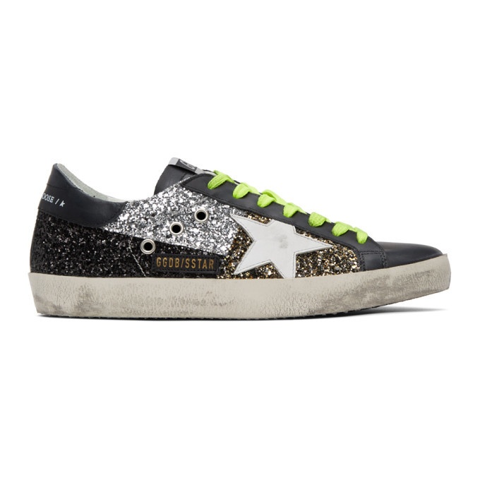 Photo: Golden Goose Black and Silver Glitter Superstar Sneakers