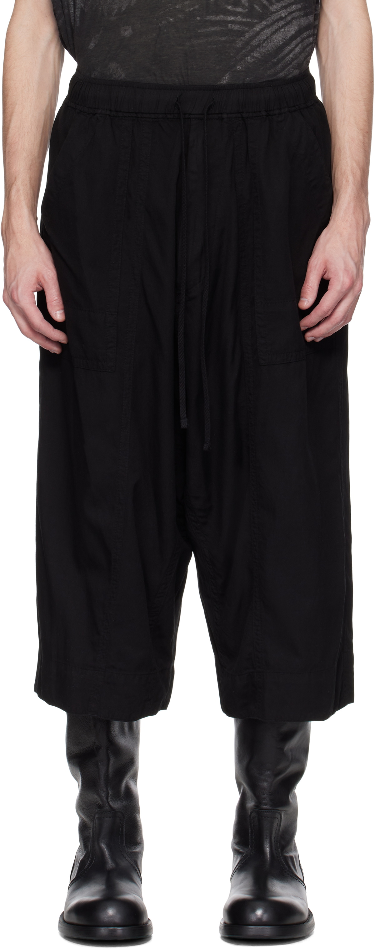 JULIUS CU/CO/LI CLOTH PANTS　BLACK JULIUS Cotton Nylon Twill Multi Pocket Wide Cargo Pants