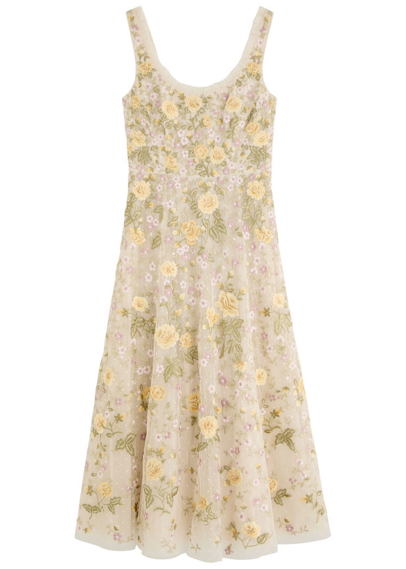 Photo: Needle & Thread Florine Floral-embroidered Tulle Midi Dress Cream