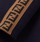 Fendi - Slim-Fit Logo-Trimmed Wool Zip-Up Sweater - Blue