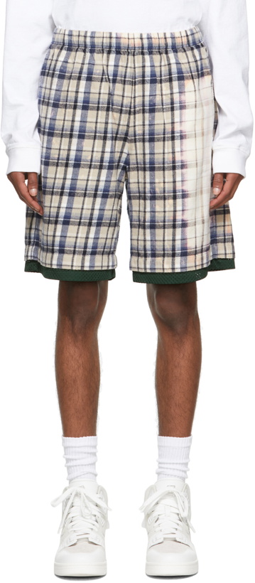 Photo: Acne Studios Beige & Blue Flannel Shorts