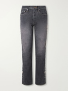 KAPITAL - Monkey Cisco Straight-Leg Leather-Trimmed Embellished Jeans - Black