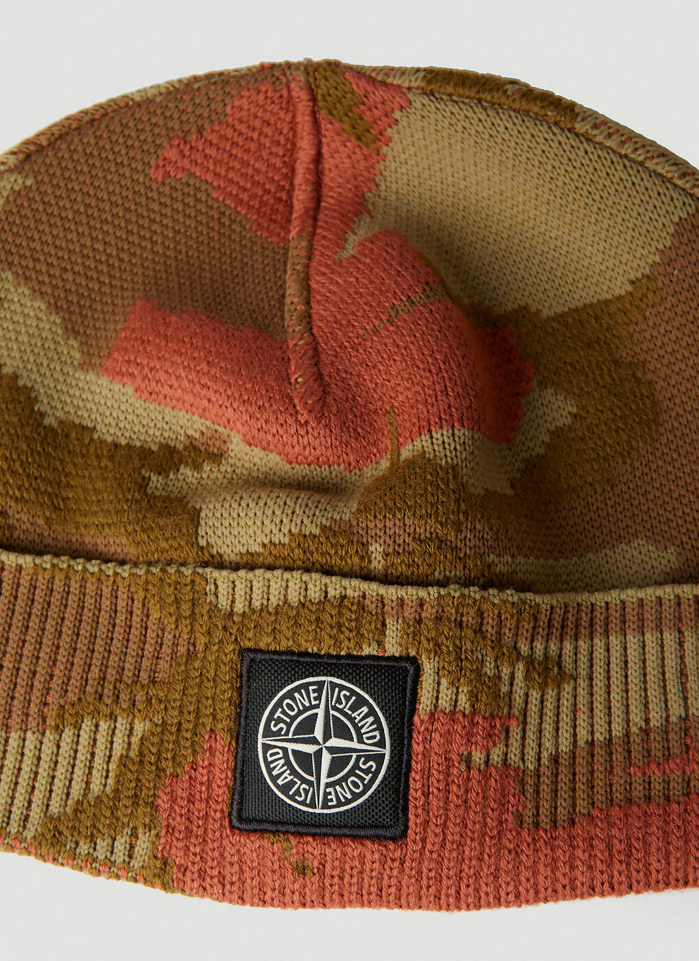 Logo Patch Camouflage Beanie Hat in Multicolour Stone Island