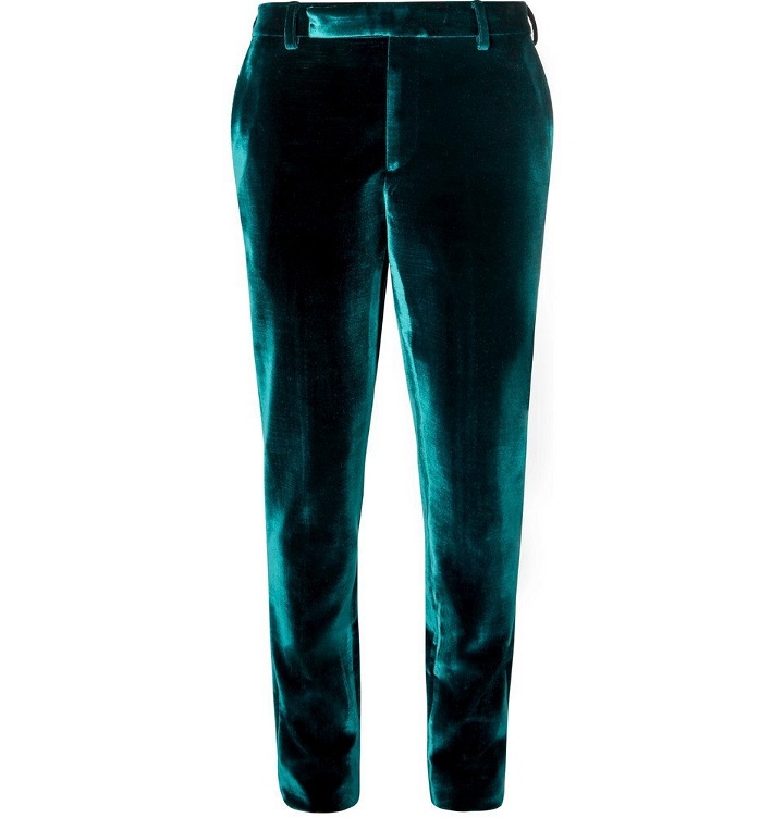 Photo: Saint Laurent - Turquoise Slim-Fit Velvet Suit Trousers - Men - Turquoise