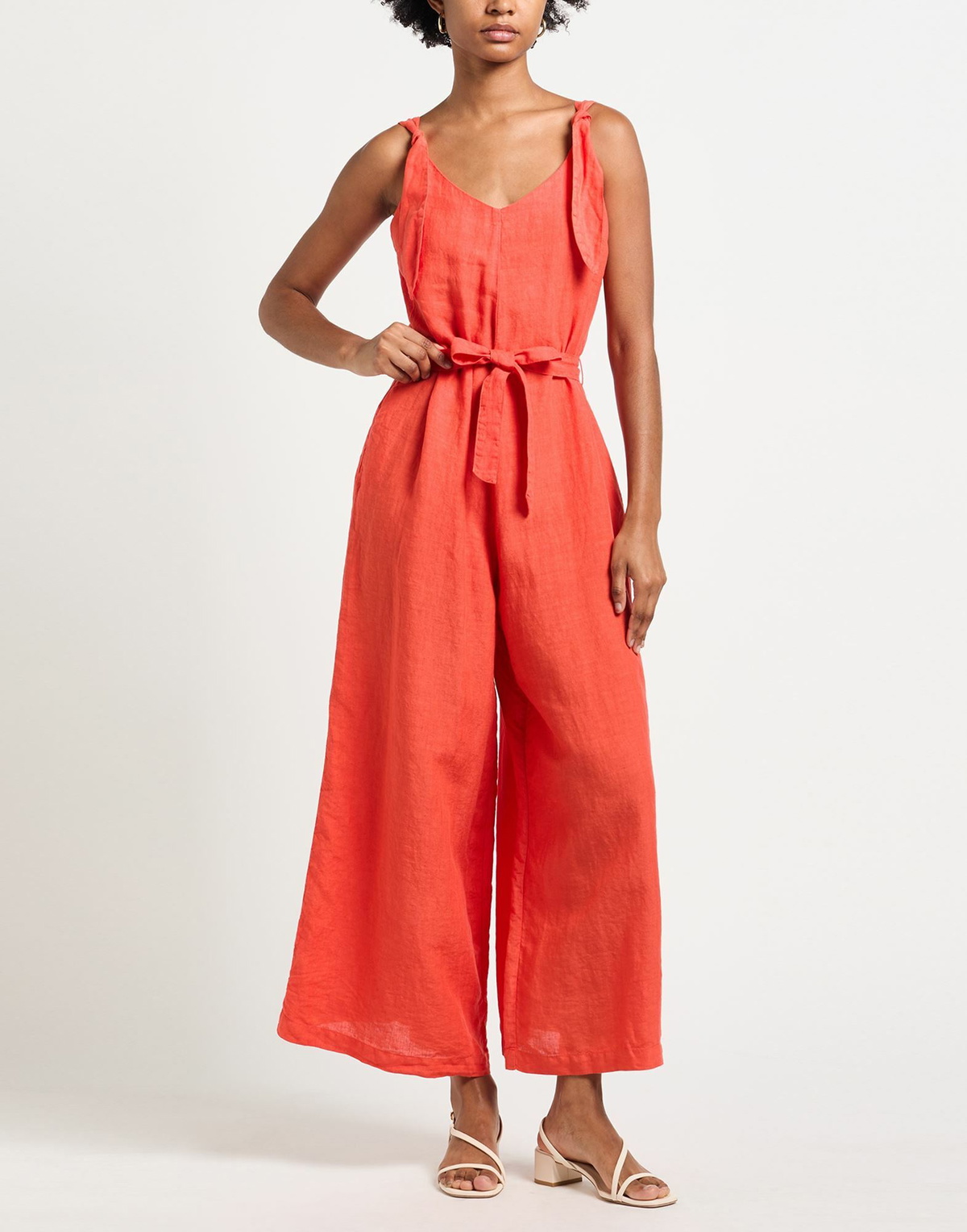 120% Lino Womens Jumpsuit in Tomato red