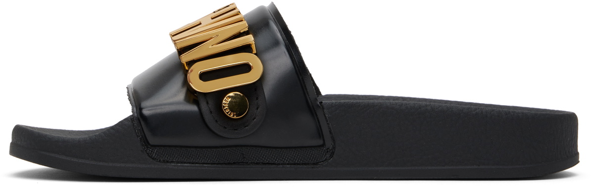 Moschino Black Lettering Logo Pool Slides