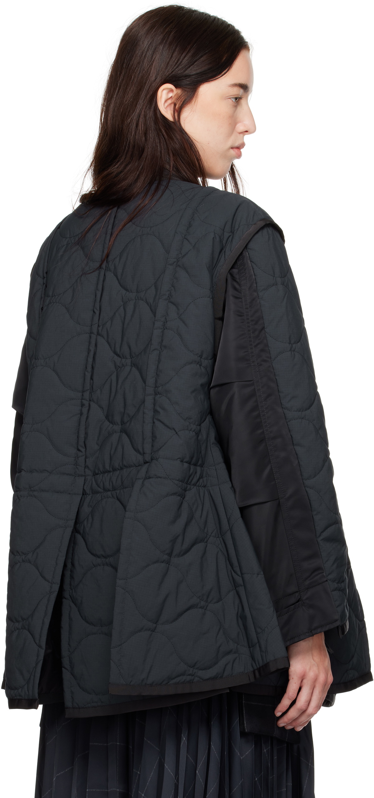 【SACAI】Rip Stop Quilted Coat【関税送料込】 sacai Navy & Black Rip Stop Quilted Coat Sacai