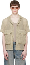 Reese Cooper Khaki Crochet Knit Short Sleeve Cargo Shirt