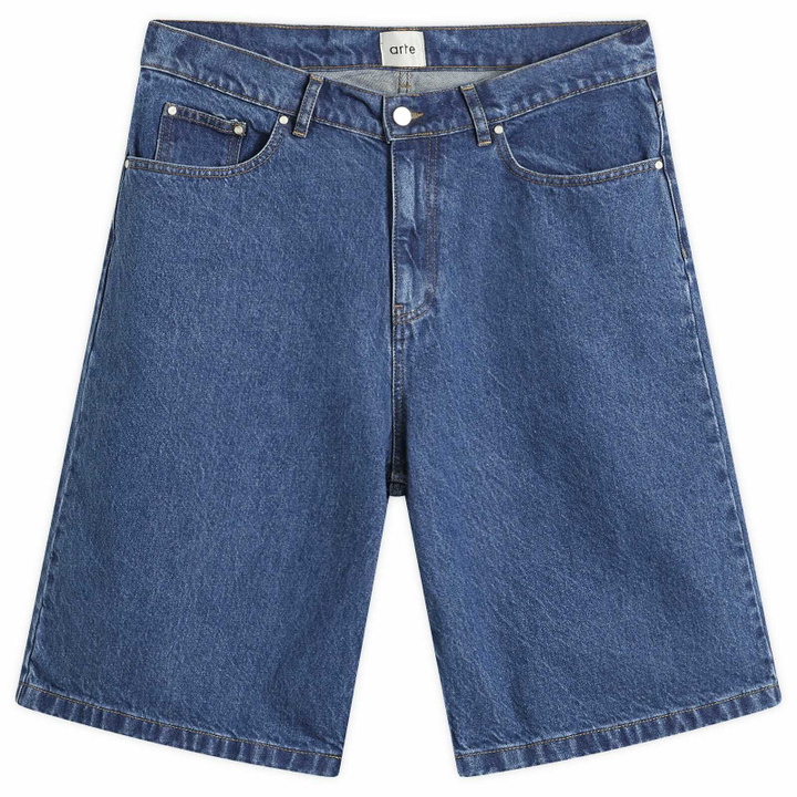 Photo: Arte Men's Round Pocket Denim Shorts in Raw Denim