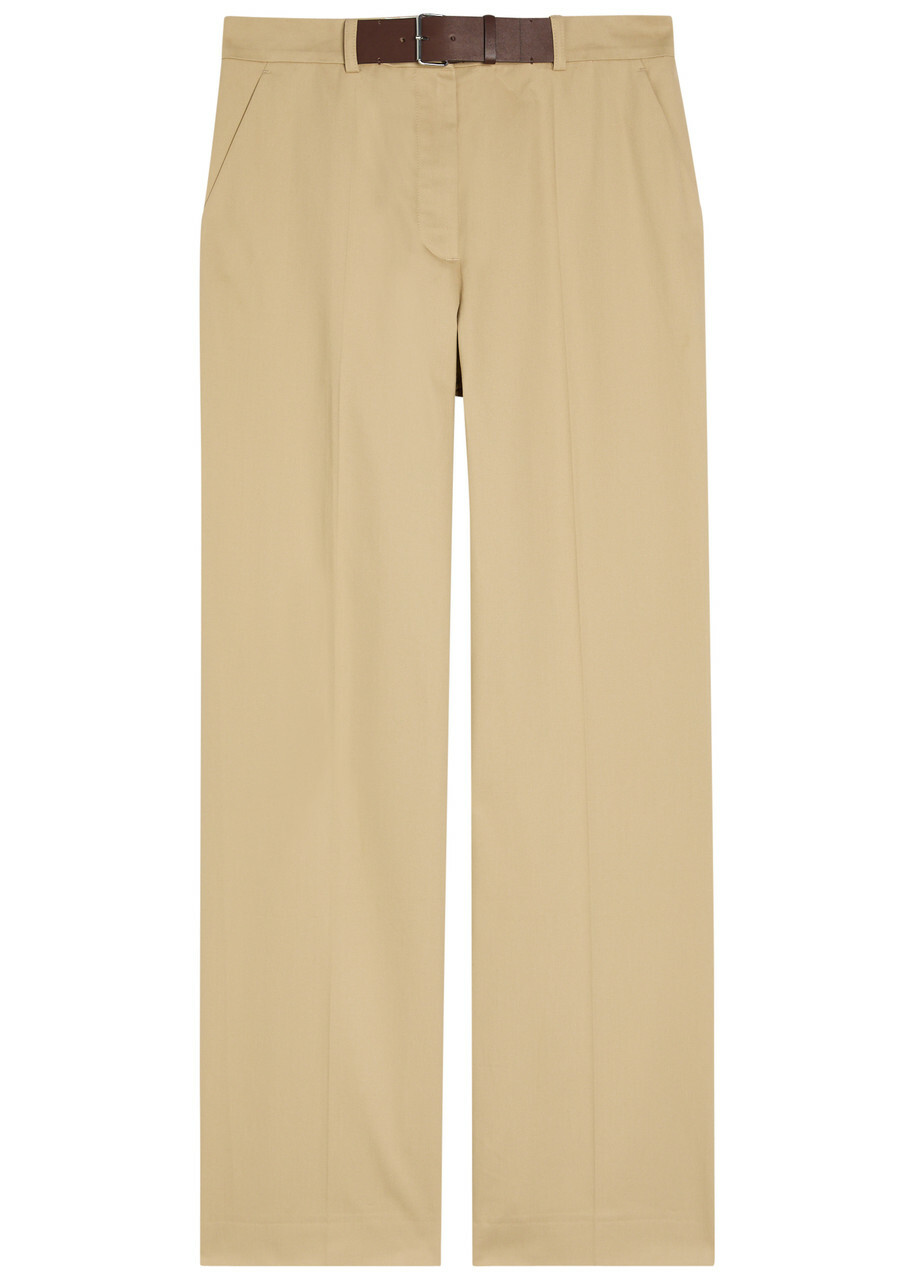 Tory Burch Belted Straight-leg Cotton-twill Trousers Khaki