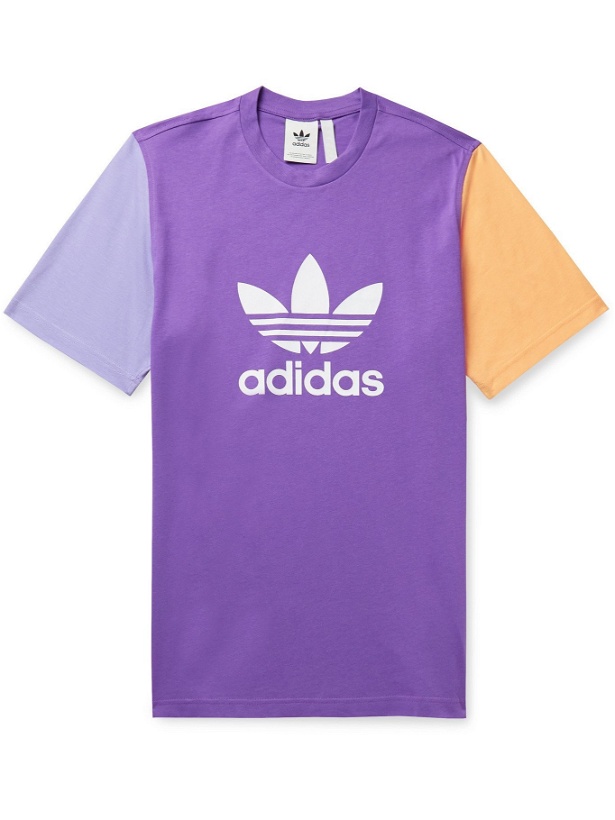 Photo: ADIDAS ORIGINALS - Logo-Print Colour-Block Cotton-Jersey T-Shirt - Purple - L