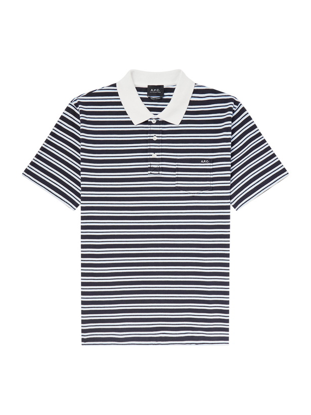 Photo: A.P.C. - Oscar Logo-Embroidered Striped Organic Cotton-Piqué Polo Shirt - Blue