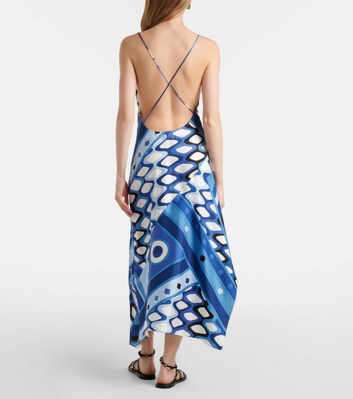 Pucci Printed asymmetric silk satin midi dress