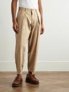 Monitaly - Tapered Pleated Linen and Cotton-Blend Gauze Trousers - Neutrals