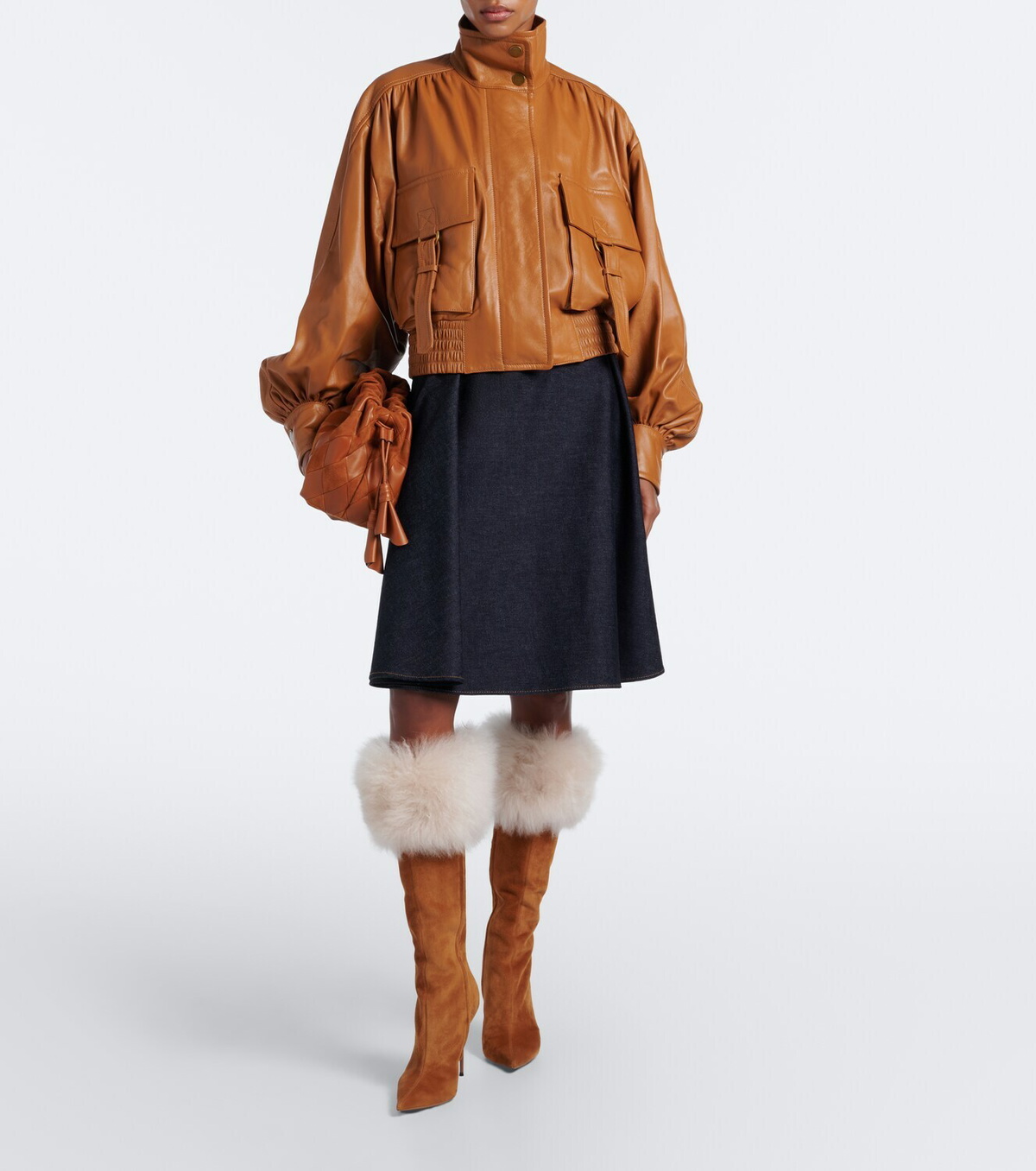 Paris Texas Lidia suede and shearling knee-high boots