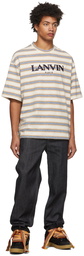 Lanvin Beige Striped Embroidered Logo T-Shirt