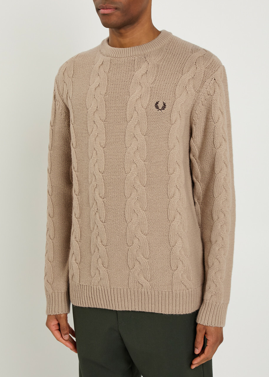 Fred Perry Logo Cable-knit Wool-blend Jumper Cream