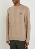 Fred Perry Logo Cable-knit Wool-blend Jumper Cream