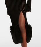 Blumarine Knit faux fur-trimmed midi dress