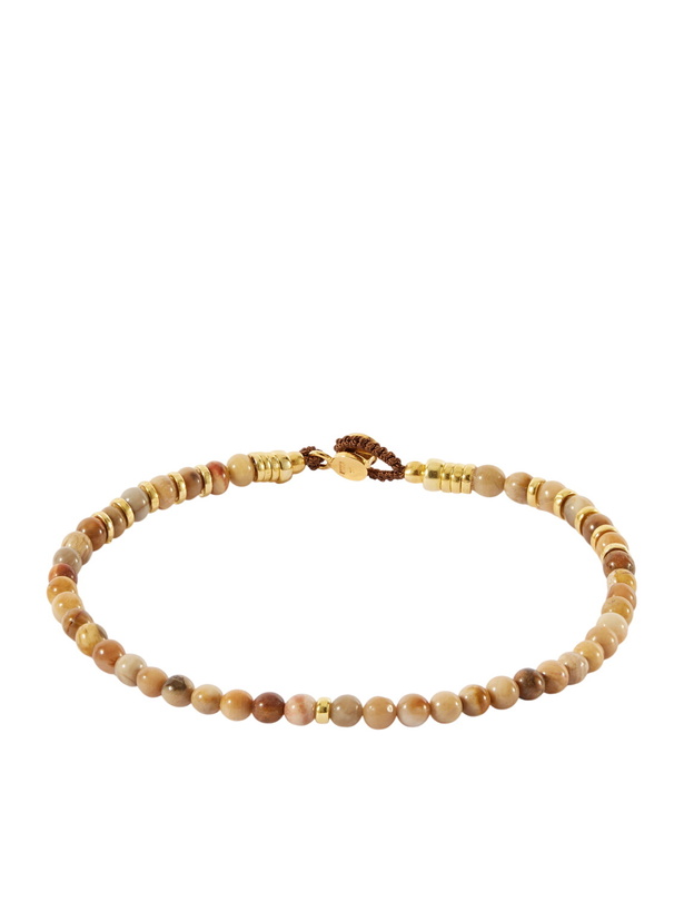 Photo: Mikia - Circle 4 Gold-Plated Sterling Silver Petrified Wood Beaded Bracelet - Brown