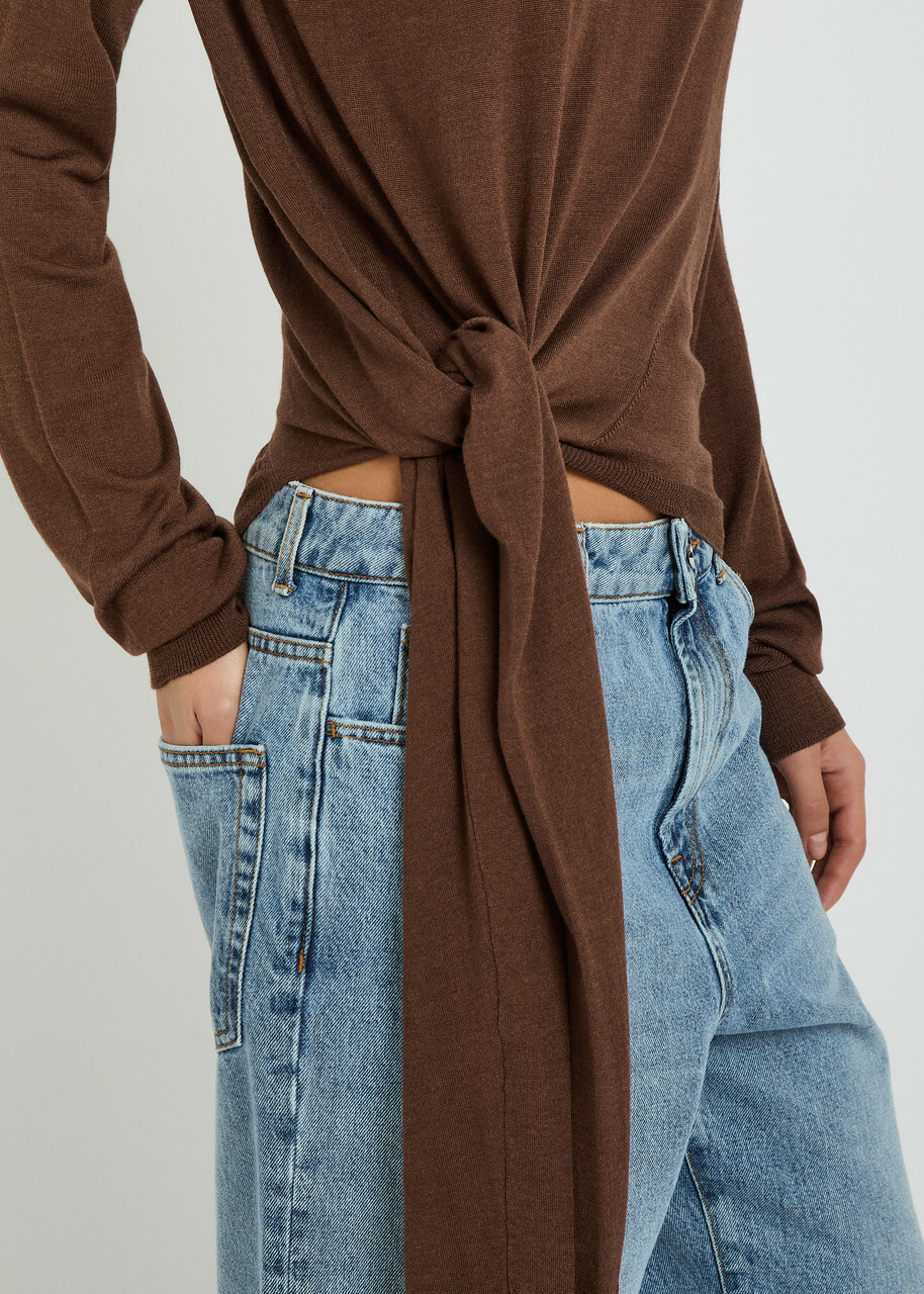 Rohe Tied Sleeve Detail Wool and Silk-blend Jumper Brown