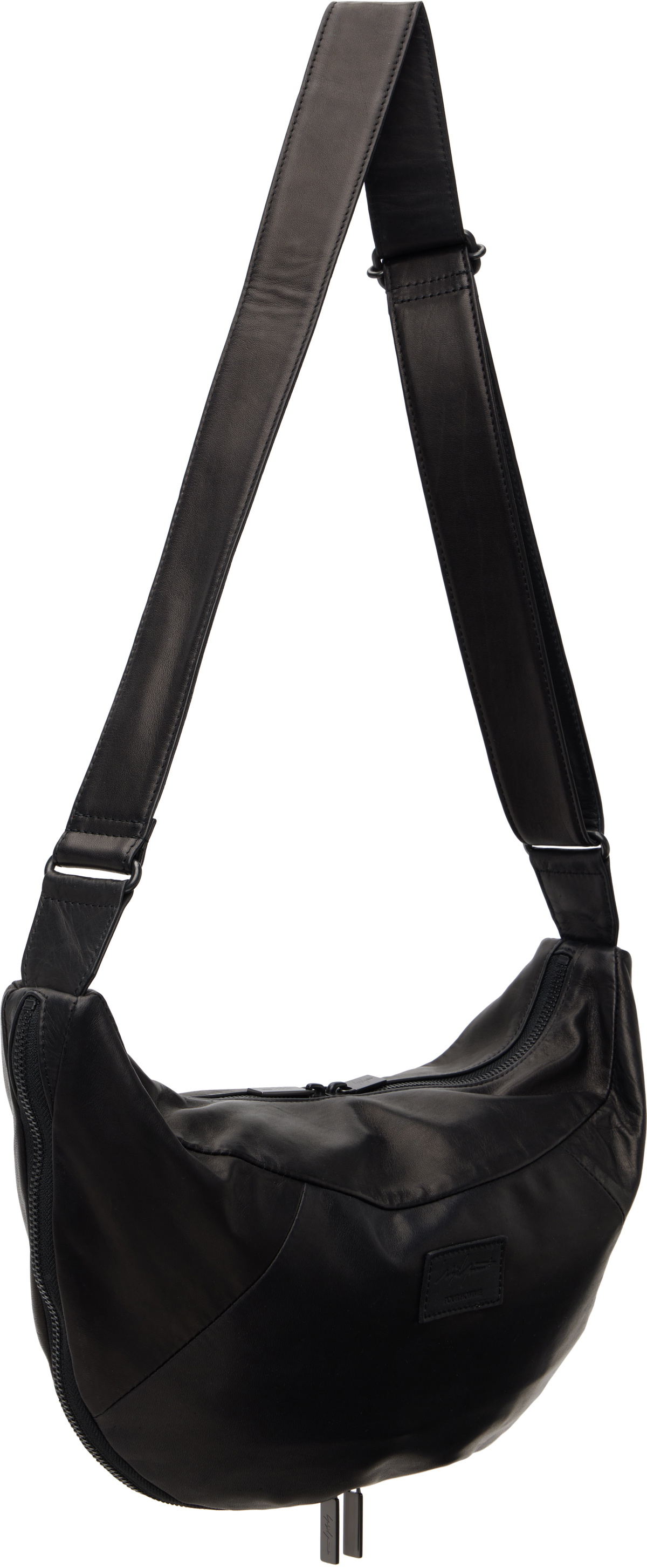 YOHJI YAMAMOTO Black Scratch Horse Leather Half Moon Shoulder Bag