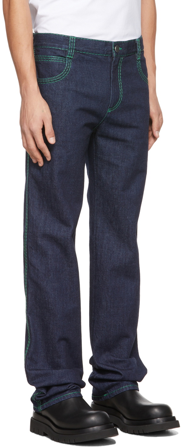 blue cotton cropped curved seam jeans featuring high-waist BOTTEGA